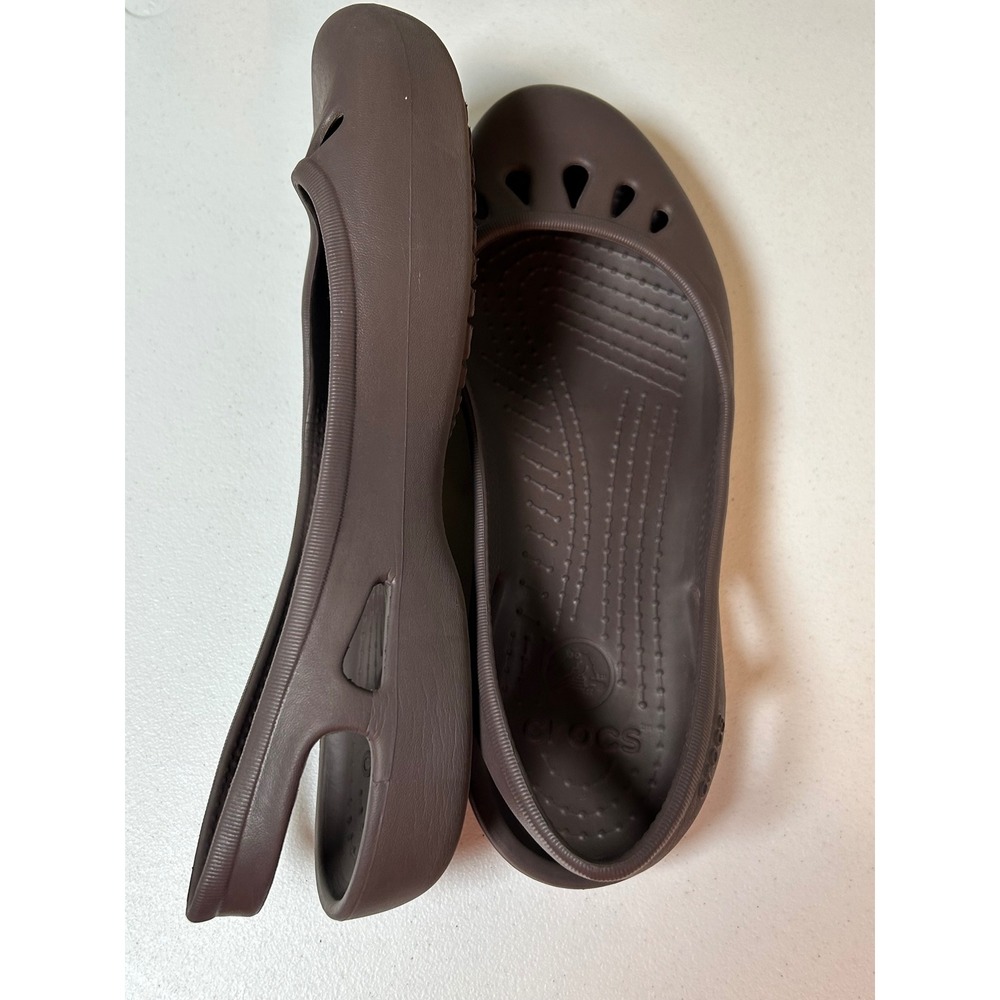 Crocs Kadee Flats Women's 9 Brown Slingback Cutout Comfort Shoes Ballet Slip on - Picture 4 of 8